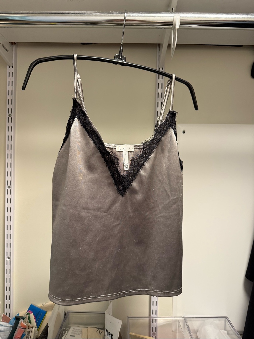 Lace Trim Satin Cami Top - silver & black